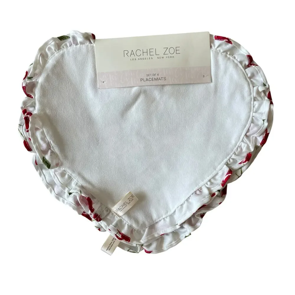 NEW Rachel Zoe VALENTINE’S Heart Shaped Red Cherry 15” Placemats Set of 4